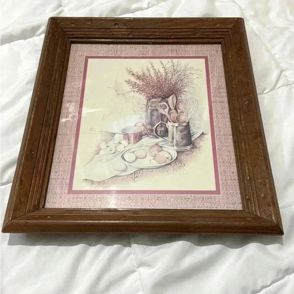 Vintage Other - VTG Country Kitchen Baking Framed Picture Farmhouse Cottagecore Art Didtressed